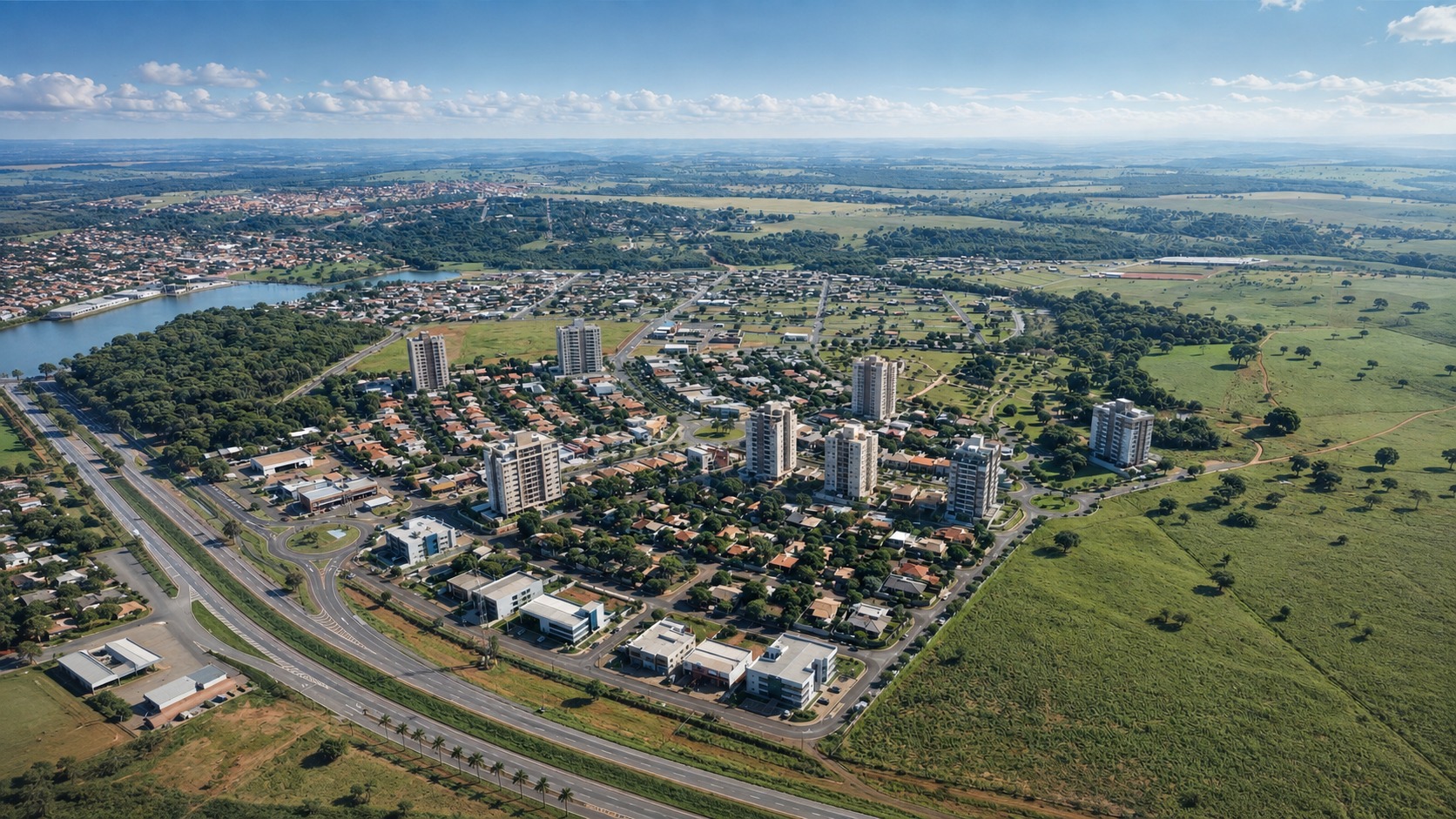 Vista aérea de território urbano e expansão